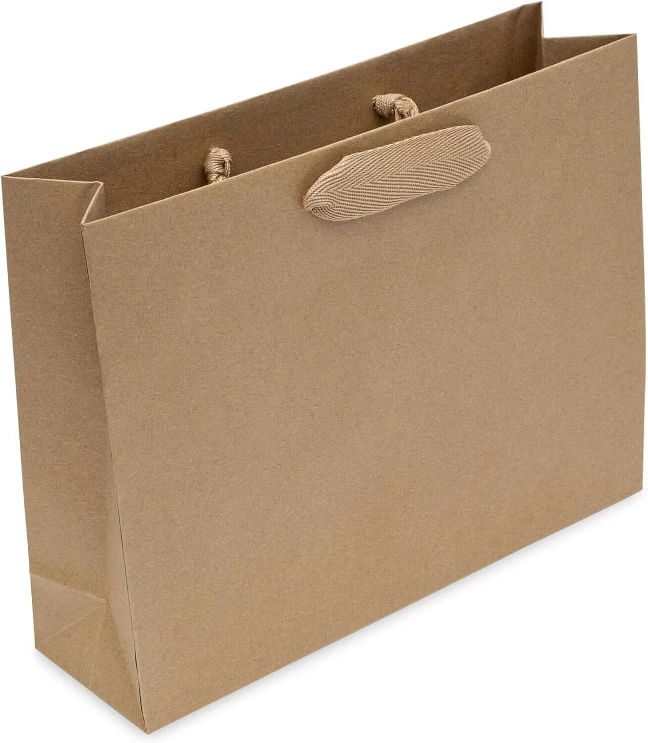 10.5x3x8.25 Medium Brown Paper Bags with Ribbon Handles