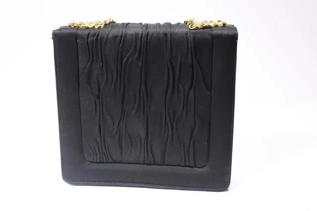 1960s Black Silk and Gold Handbag