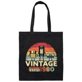 1980 Vintage Birthday Gift Cassette Lover Gift Canvas Tote Bag