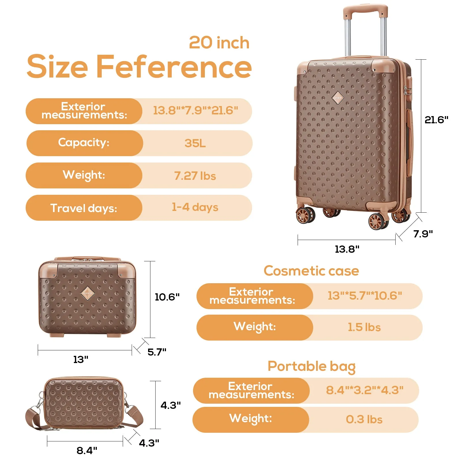 20 Inch Carry On 3 Pieces Set Suitcase with Cosmetic Bag TR011