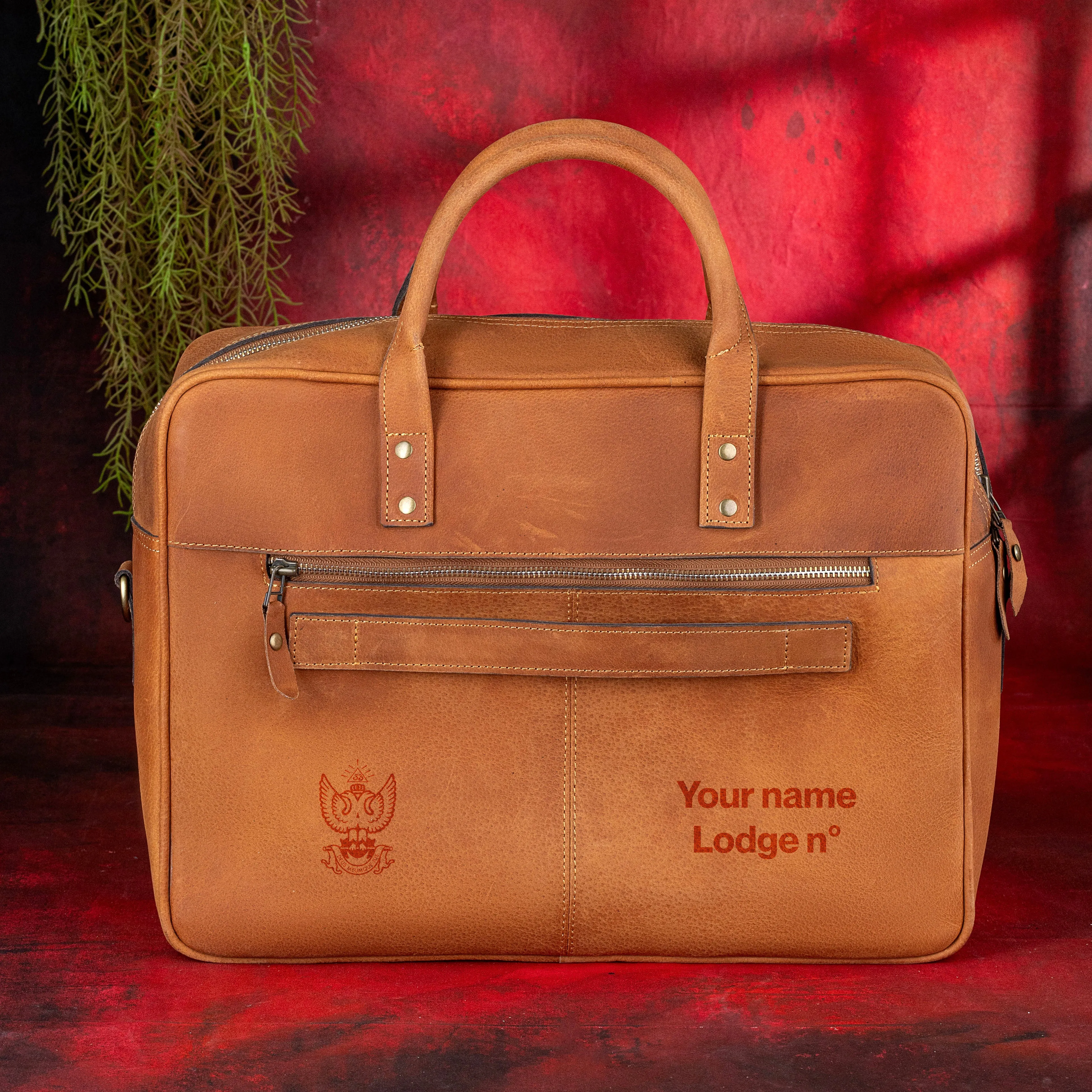 33rd Degree Scottish Rite Briefcase - Wings Up Brown Leather Crazy Horse finish