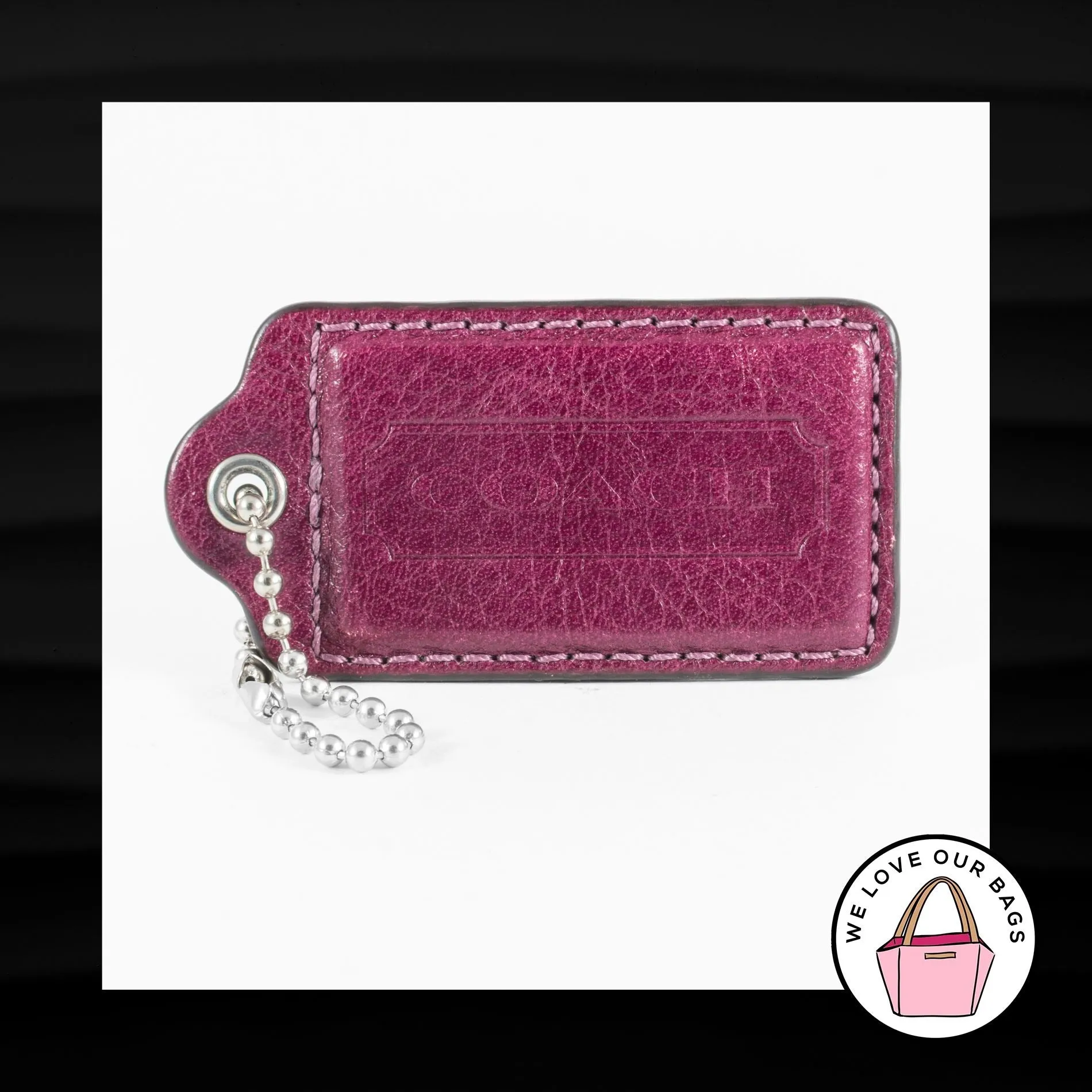 3" Large COACH MAGENTA PINK LEATHER KEY FOB BAG CHARM KEYCHAIN HANGTAG TAG