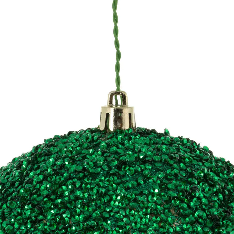 4.75" Seafoam Green Beaded Ball Ornaments with Drilled Caps 6 Per Bag