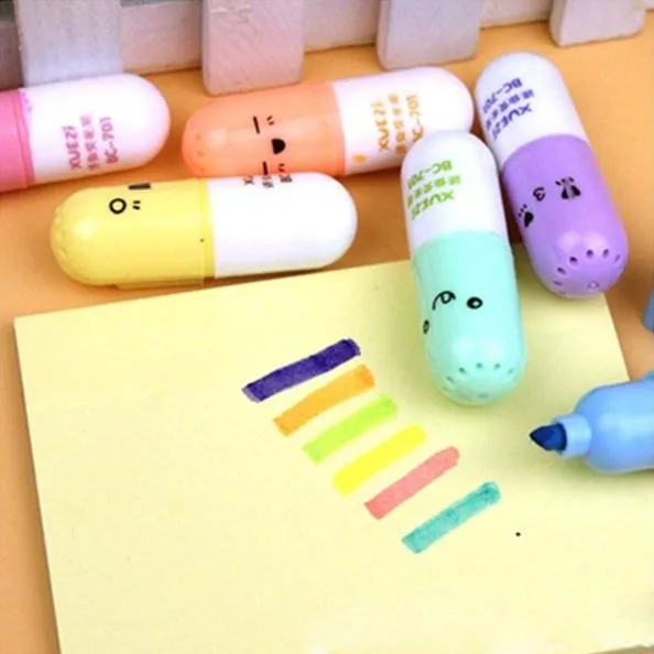 6-Piece: Cute Pill Shape Mini Highlighter Marker