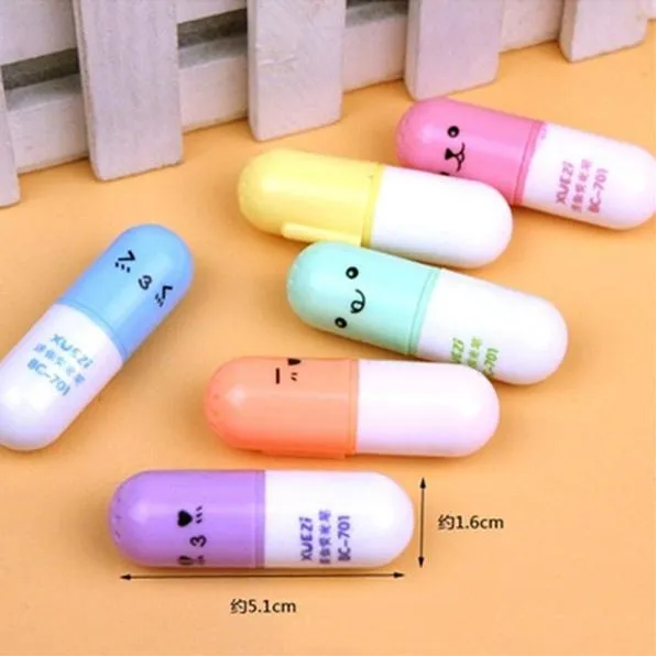 6-Piece: Cute Pill Shape Mini Highlighter Marker