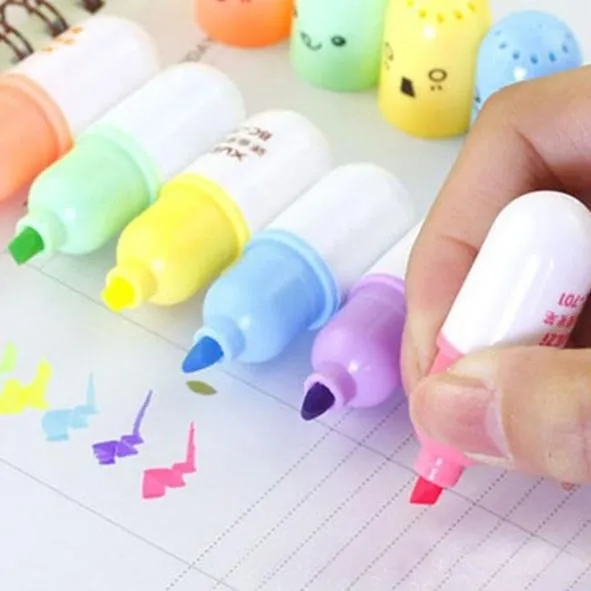 6-Piece: Cute Pill Shape Mini Highlighter Marker