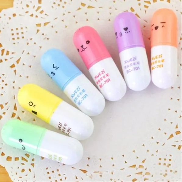 6-Piece: Cute Pill Shape Mini Highlighter Marker