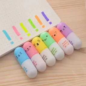 6-Piece: Cute Pill Shape Mini Highlighter Marker