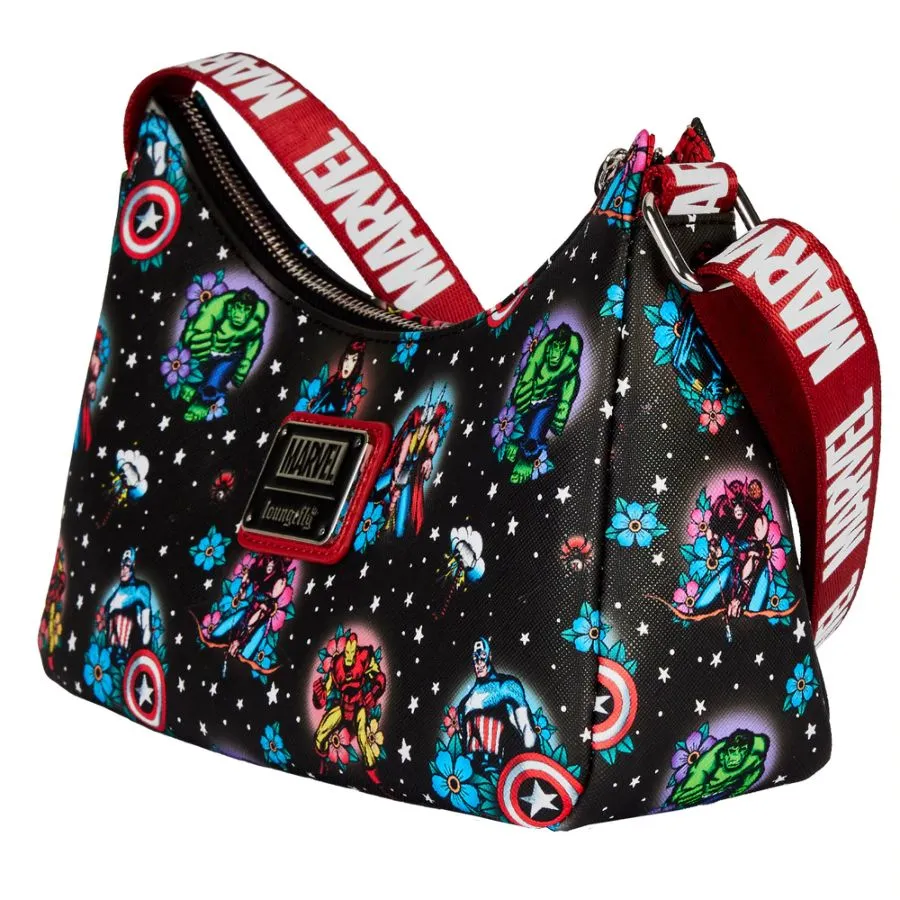 6" Marvel - Avengers Floral Tattoo with Coin Bag Faux Leather Crossbody Bag Loungefly