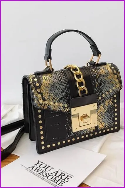 7 Colors Snake Pattern Rivet PU Handbag/Cross Body Bag F097