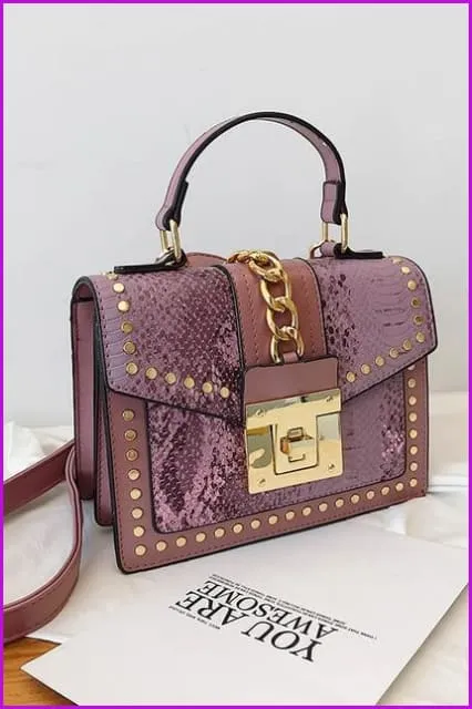 7 Colors Snake Pattern Rivet PU Handbag/Cross Body Bag F097