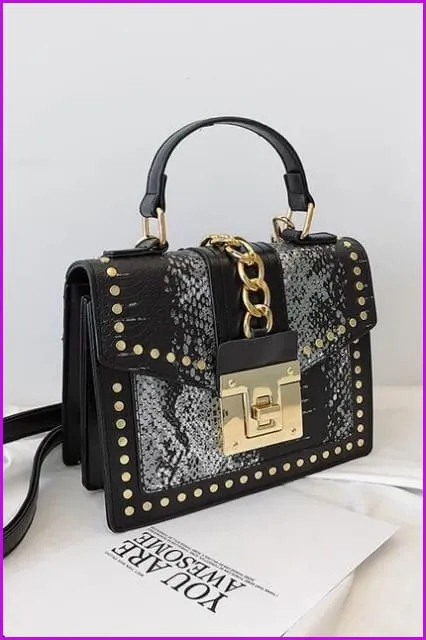 7 Colors Snake Pattern Rivet PU Handbag/Cross Body Bag F097