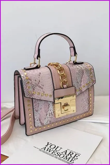 7 Colors Snake Pattern Rivet PU Handbag/Cross Body Bag F097