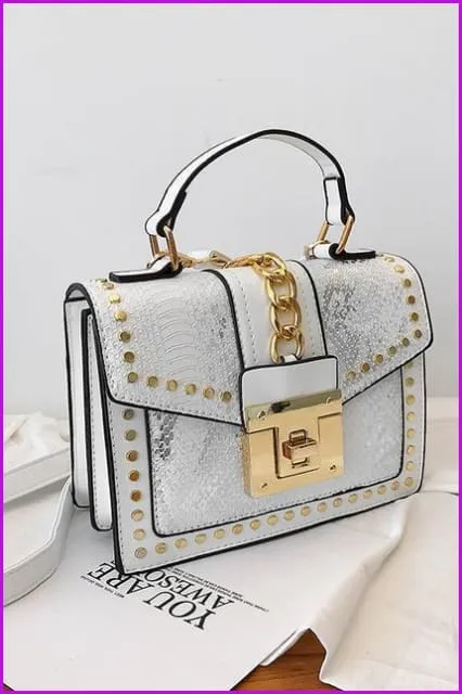 7 Colors Snake Pattern Rivet PU Handbag/Cross Body Bag F097