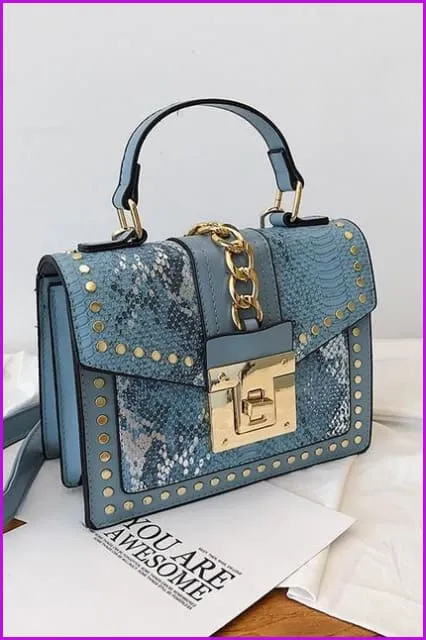 7 Colors Snake Pattern Rivet PU Handbag/Cross Body Bag F097