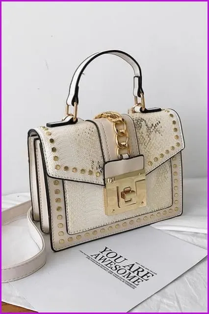 7 Colors Snake Pattern Rivet PU Handbag/Cross Body Bag F097