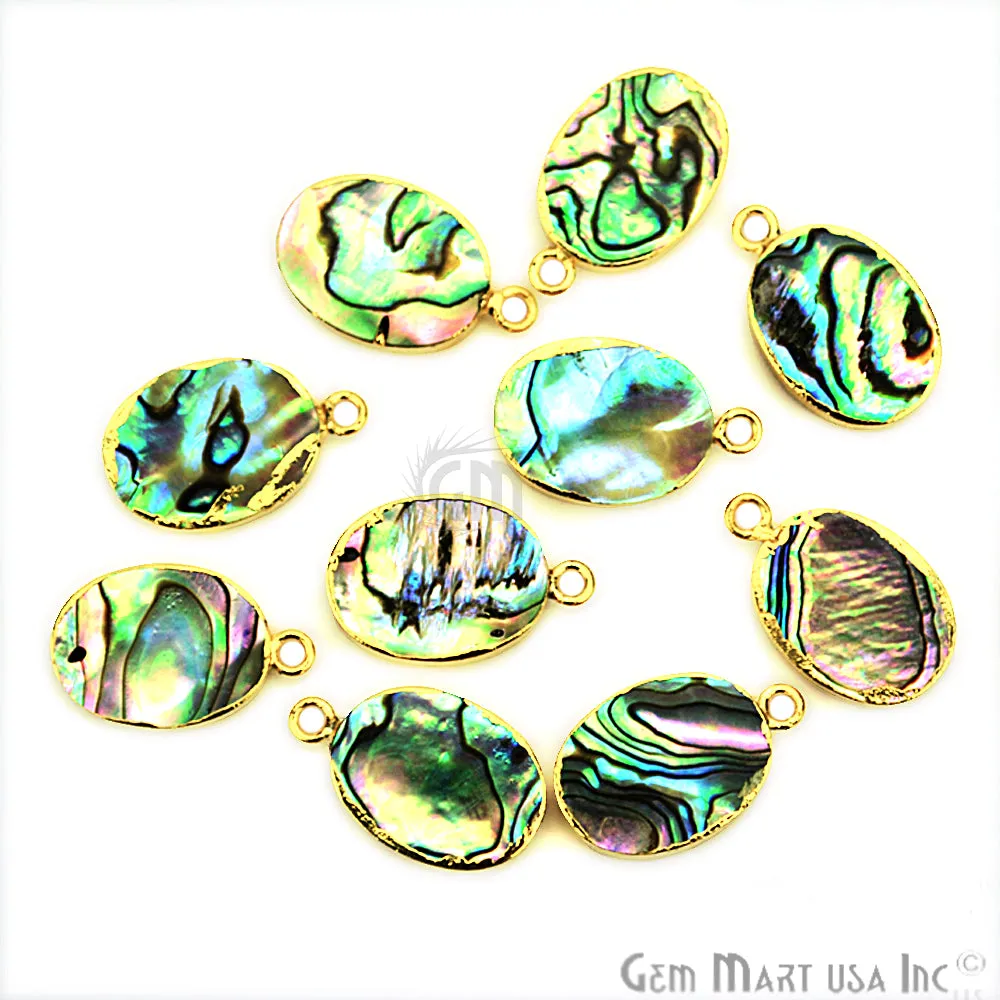 Abalone Shell Oval Shape Gold Electroplated Double Bail 12x16mm Gemstone Connector