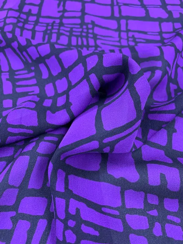 Abstract Lattice-Plaid Printed Silk Georgette - Purple / Black