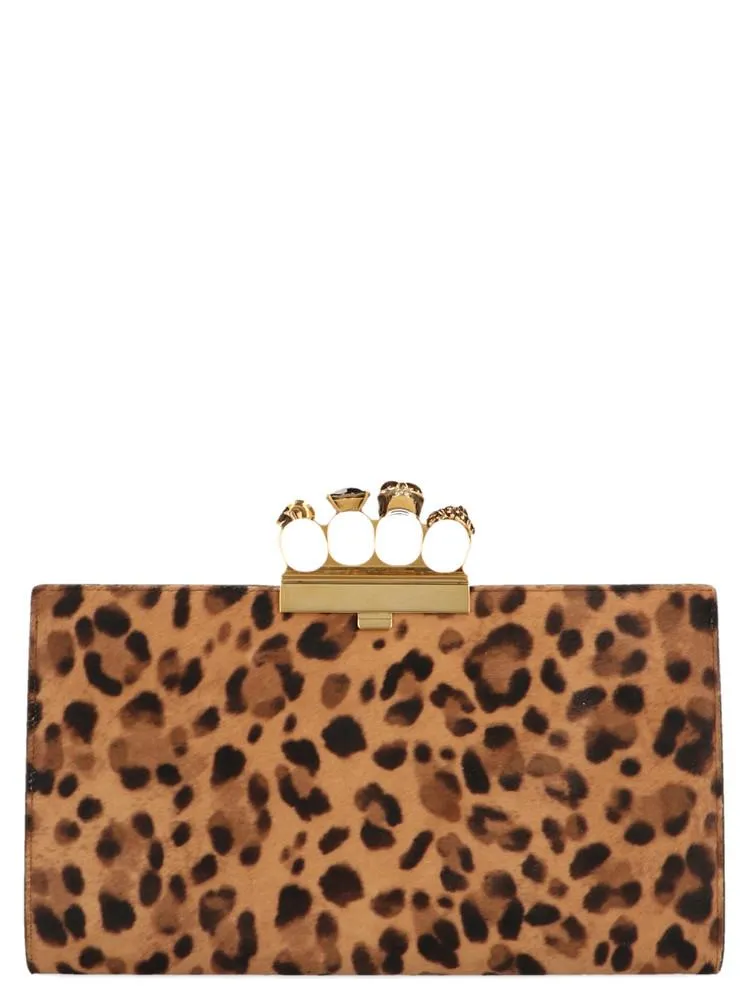 Alexander McQueen Leopard Print Jeweled Clutch Bag