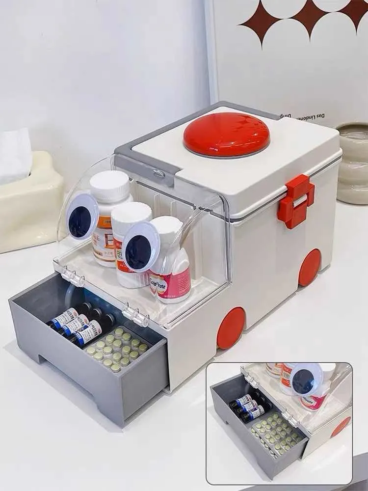 Ambulance Family First Aid Kit - Cute Medicine Lock Storage Box Organizer