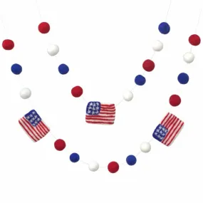 American Flag Garland with Felt Balls- Red White Blue