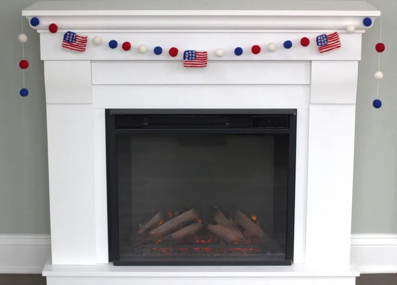 American Flag Garland with Felt Balls- Red White Blue