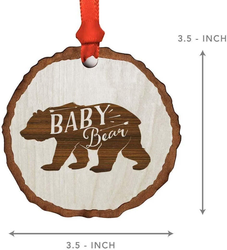 Andaz Press Real Wood Rustic Christmas Ornament, Engraved Wood Slab, Baby Bear