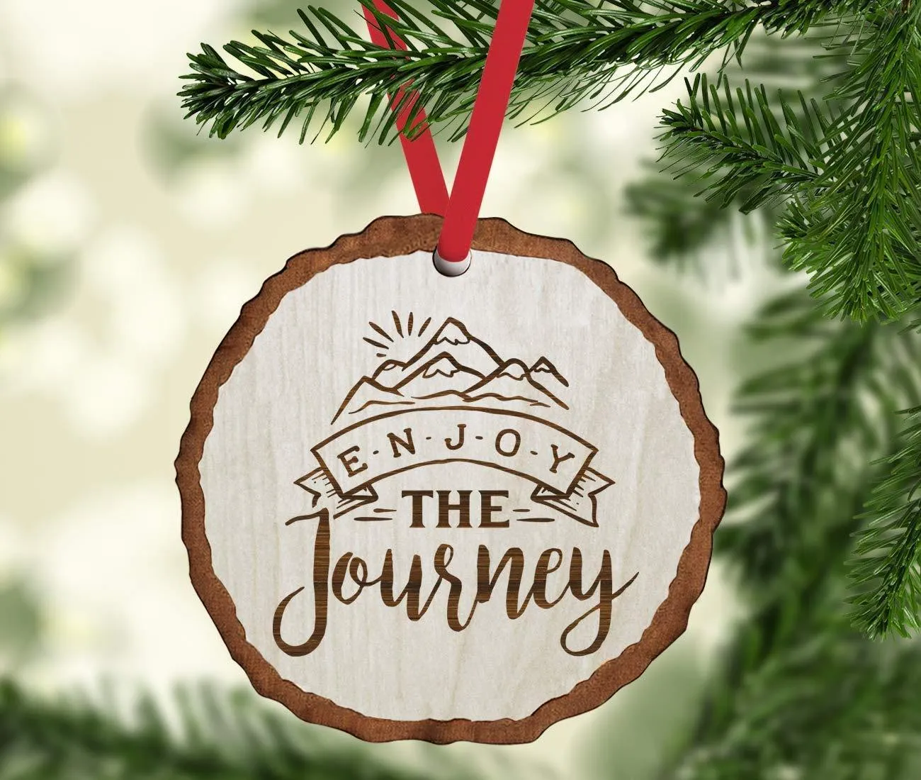 Andaz Press Real Wood Rustic Christmas Ornament, Engraved Wood Slab, Enjoy The Journey