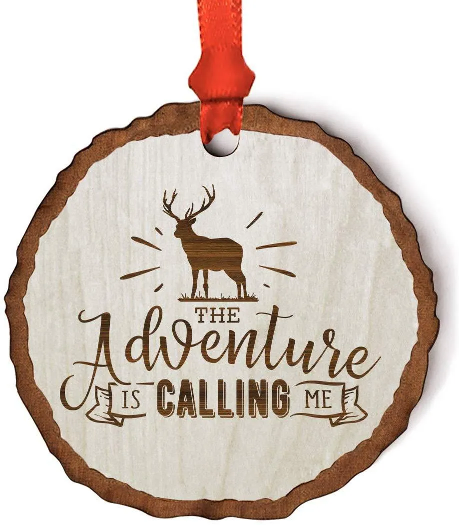 Andaz Press Real Wood Rustic Christmas Ornament, Engraved Wood Slab, The Adventure is Calling Me