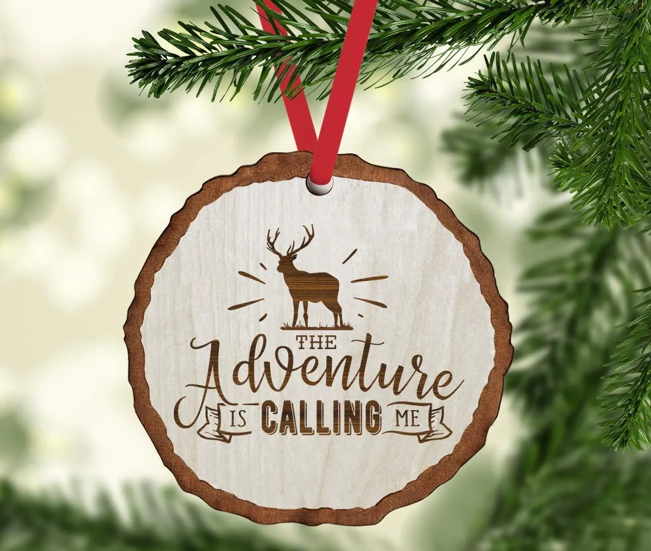 Andaz Press Real Wood Rustic Christmas Ornament, Engraved Wood Slab, The Adventure is Calling Me