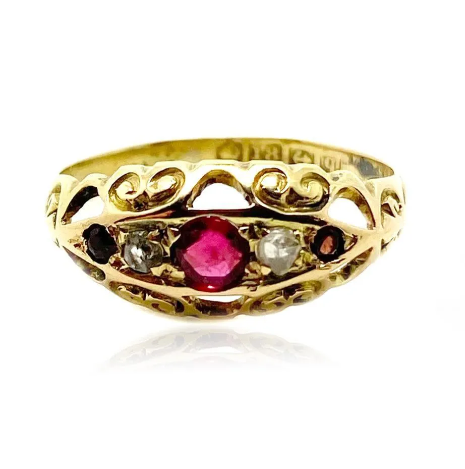 Antique 1915 Ruby Diamond 18ct Gold Ring