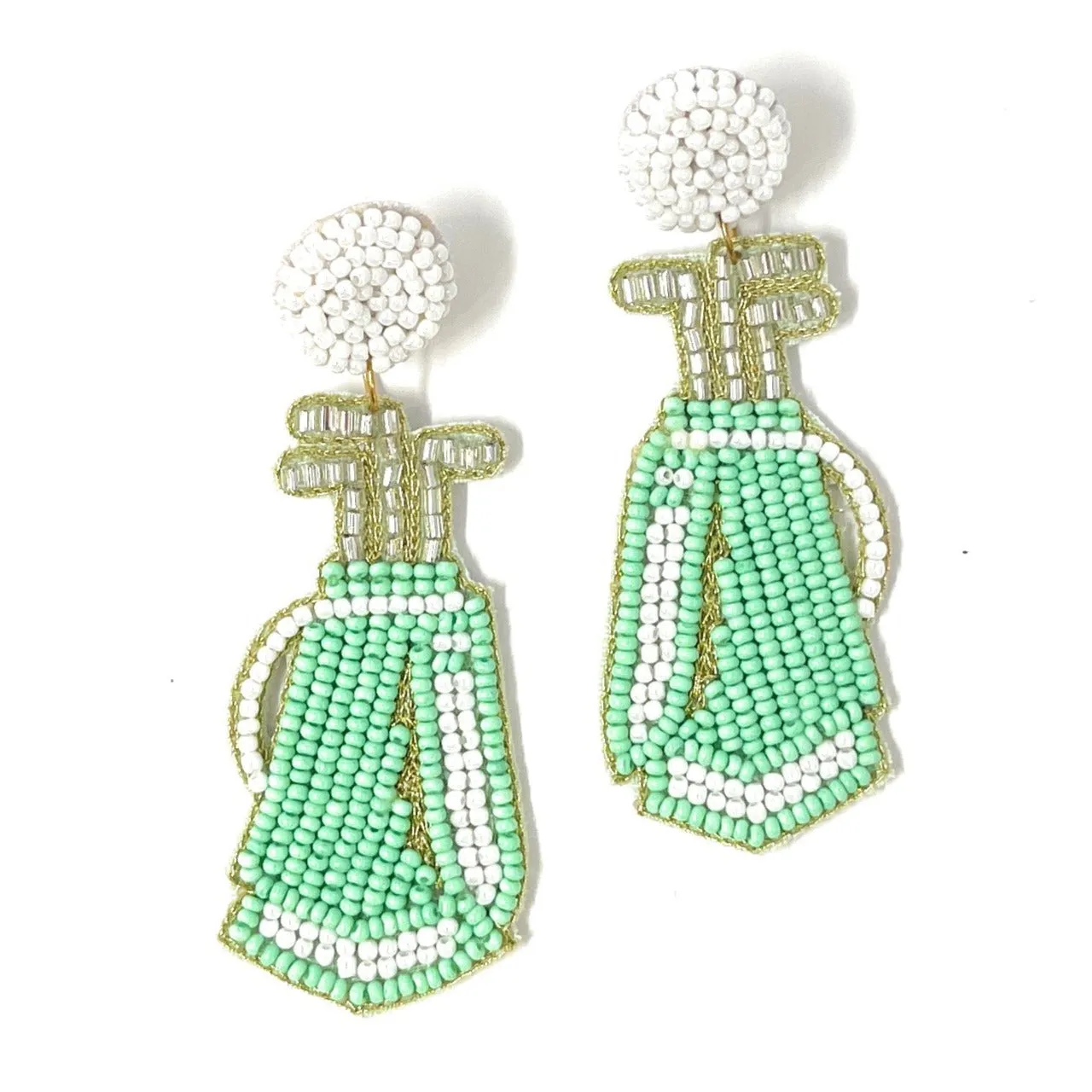 Beaded Mint Golf Bag Earrings