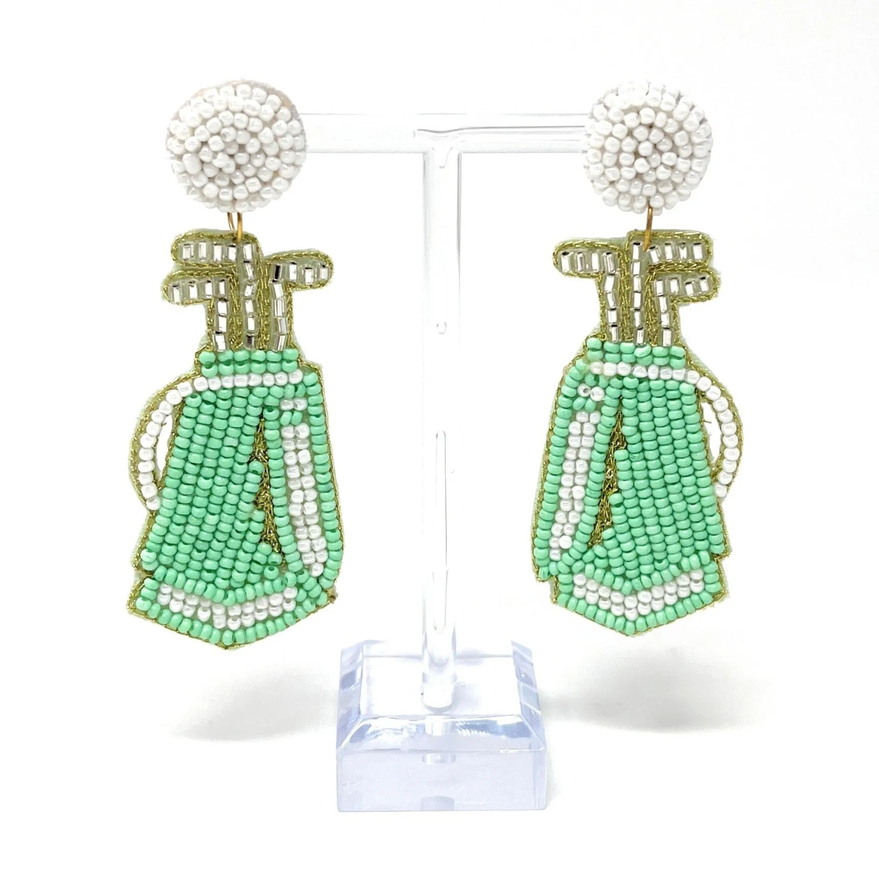 Beaded Mint Golf Bag Earrings