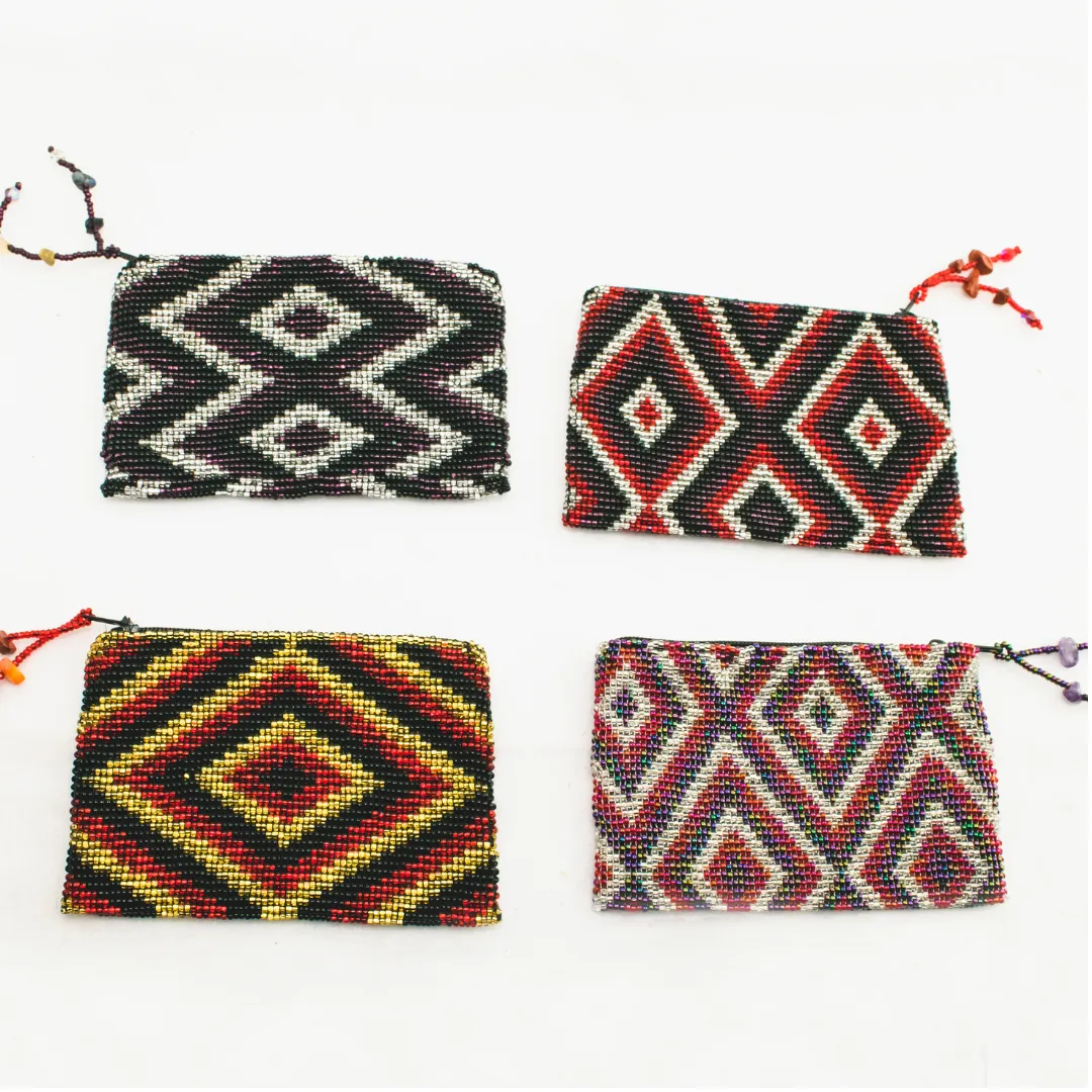 Beaded Seed Bead Geometric Coin Purse  - Guatemala