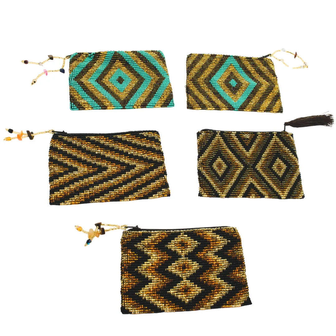 Beaded Seed Bead Geometric Coin Purse  - Guatemala