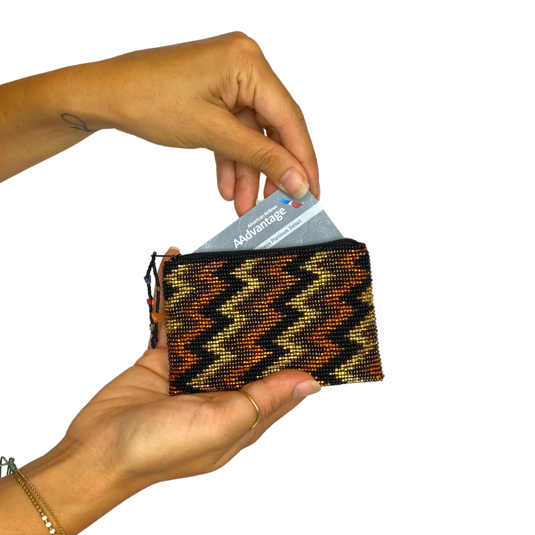 Beaded Seed Bead Geometric Coin Purse  - Guatemala