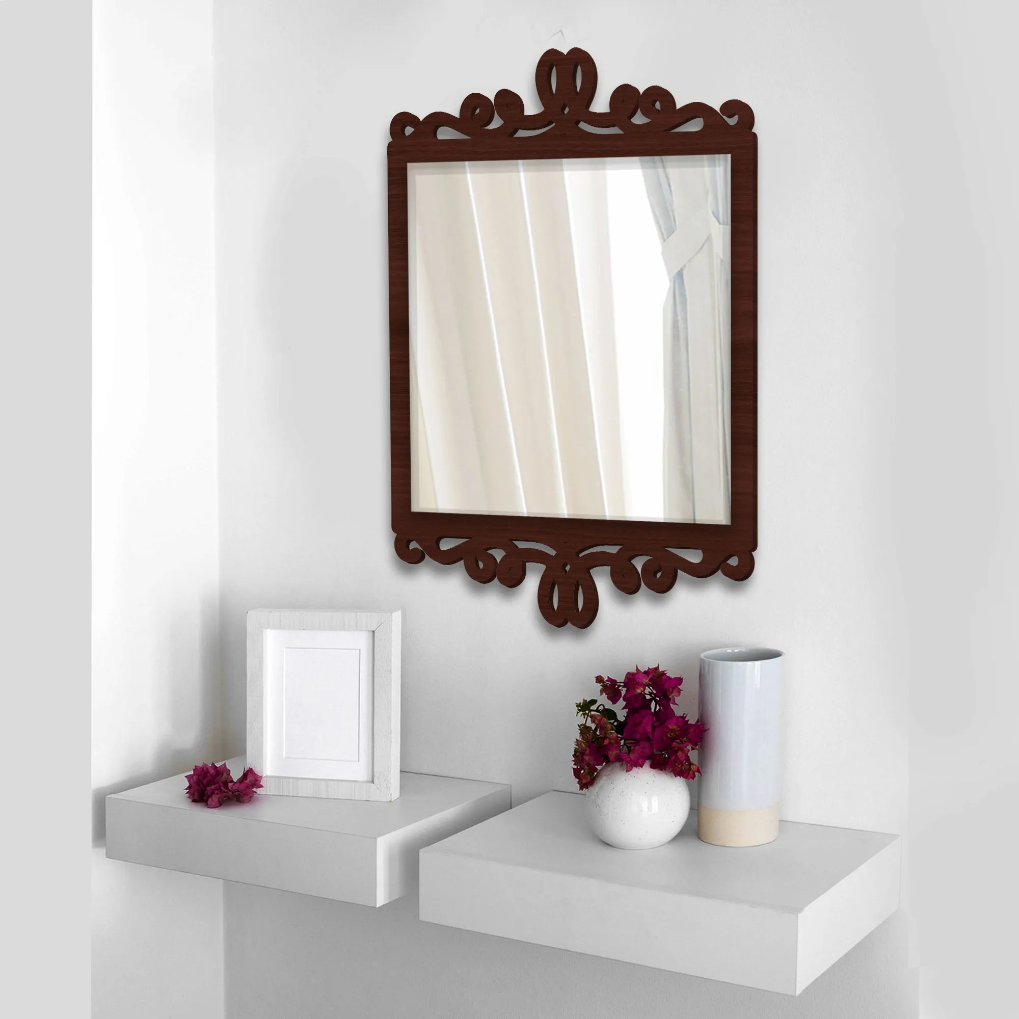 Beautiful Elegance Square Shape Designer Wooden Frame Wall Mirror