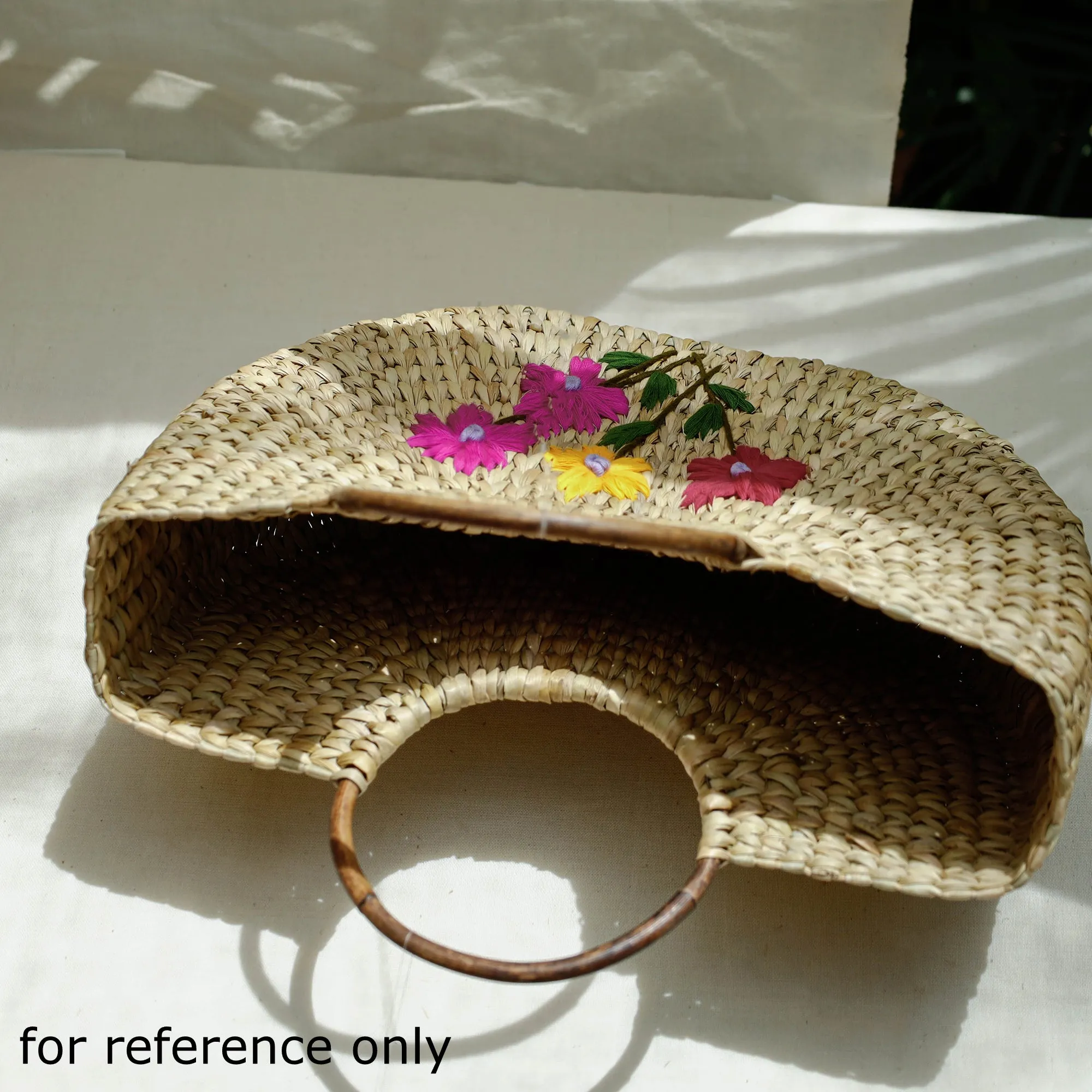 Beige - Handcrafted Natural Water Reed Embroidered Hand Bag