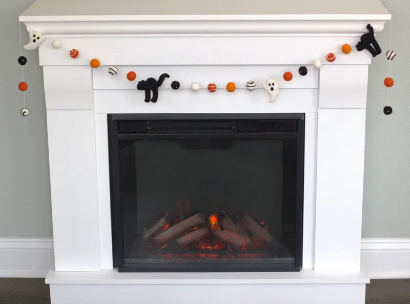 Black Cat & Ghost Halloween Garland- Orange, Black & White, Swirls & Dots