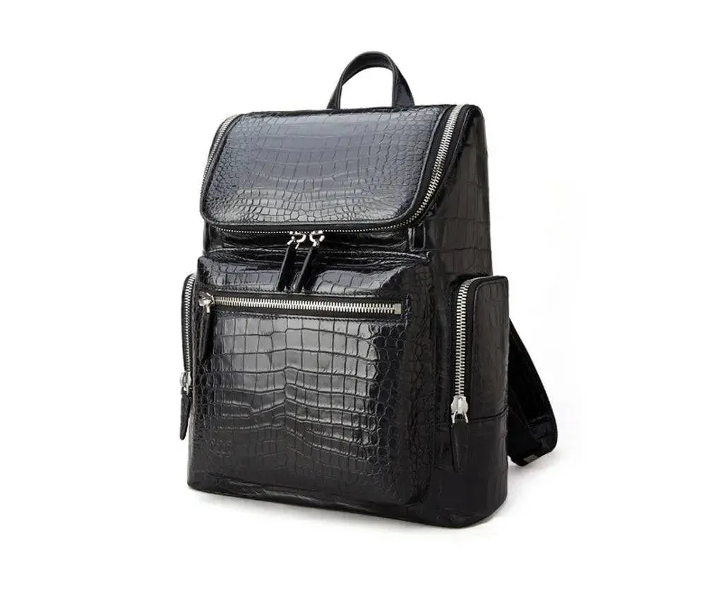 Black Crocodile Leather Backpack