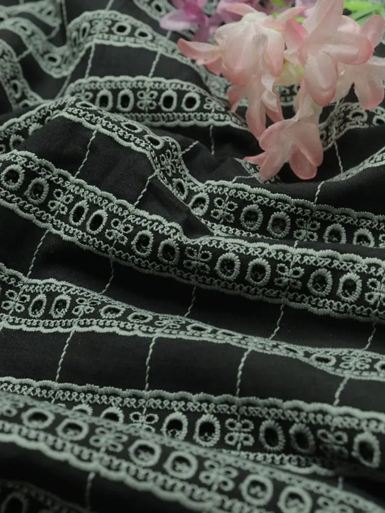 Black Embroidered Chikankari Cotton Fabric (1 Mtr)