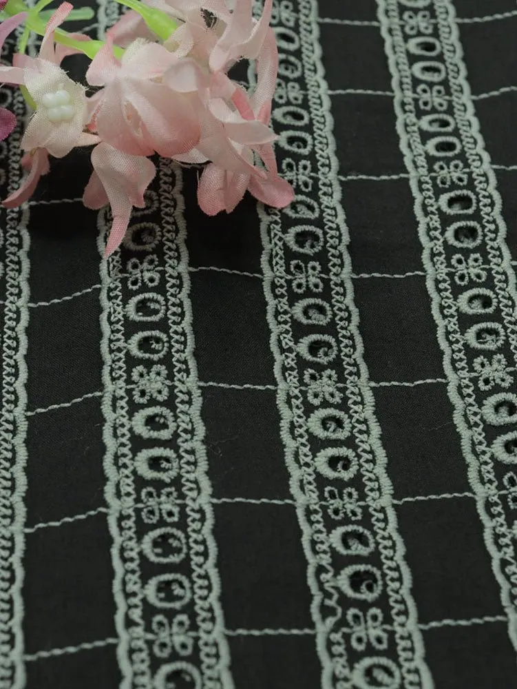 Black Embroidered Chikankari Cotton Fabric (1 Mtr)