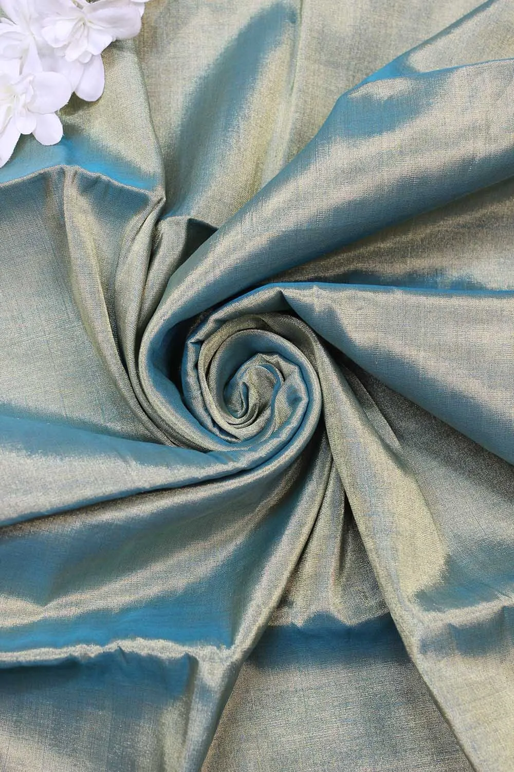 Blue And Golden Shot Color Chanderi Tissue Silk Fabric ( 1 Mtr )