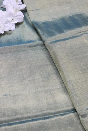 Blue And Golden Shot Color Chanderi Tissue Silk Fabric ( 1 Mtr )