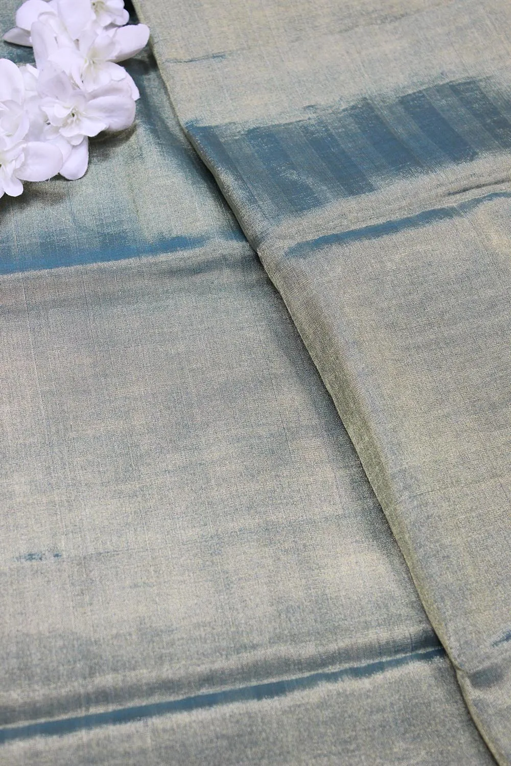 Blue And Golden Shot Color Chanderi Tissue Silk Fabric ( 1 Mtr )