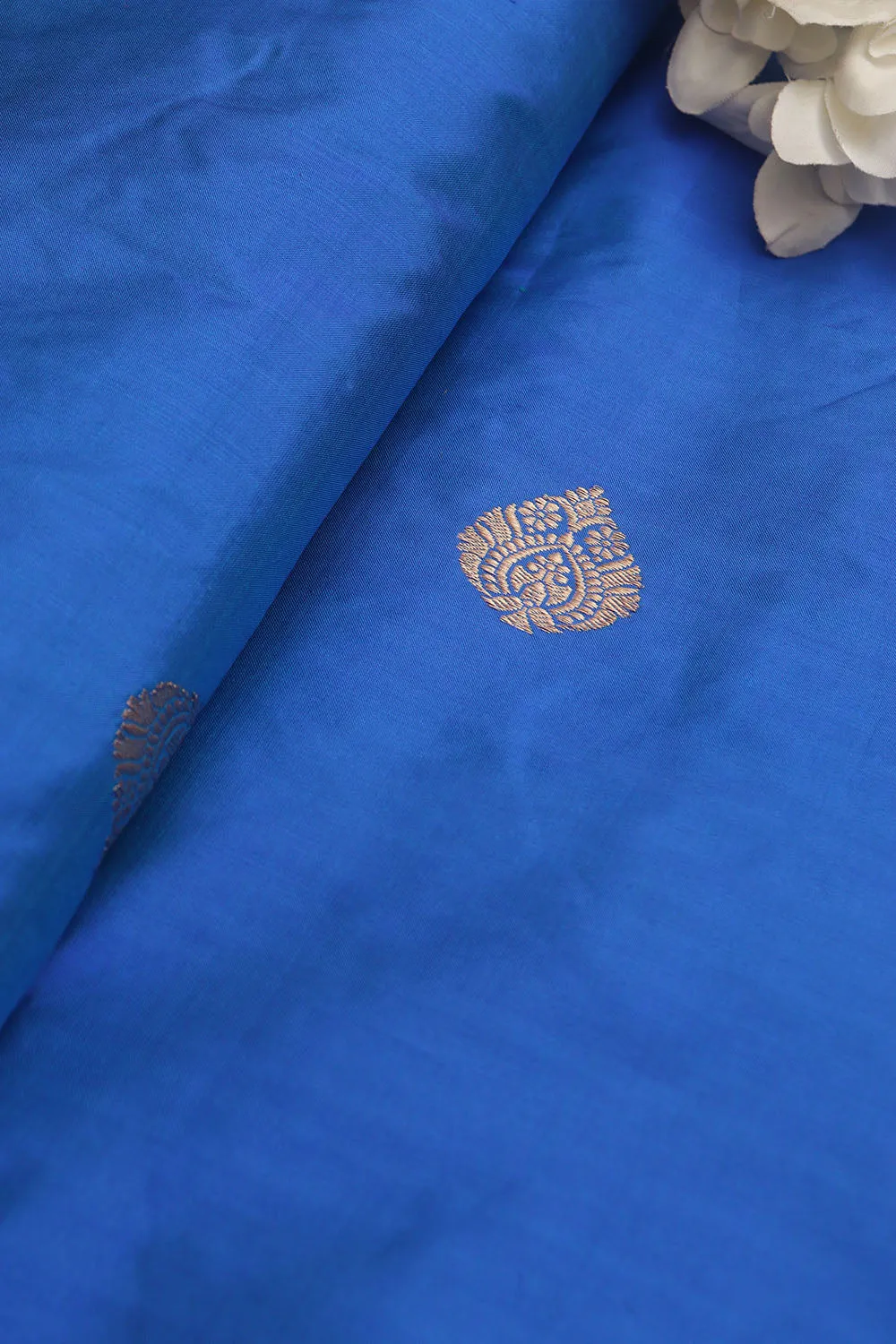 Blue Banarasi Pure Katan Silk Fabric ( 1 Mtr )