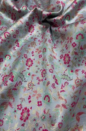 Blue Banarasi Silk Meenakari Floral Design Fabric ( 1 Mtr )