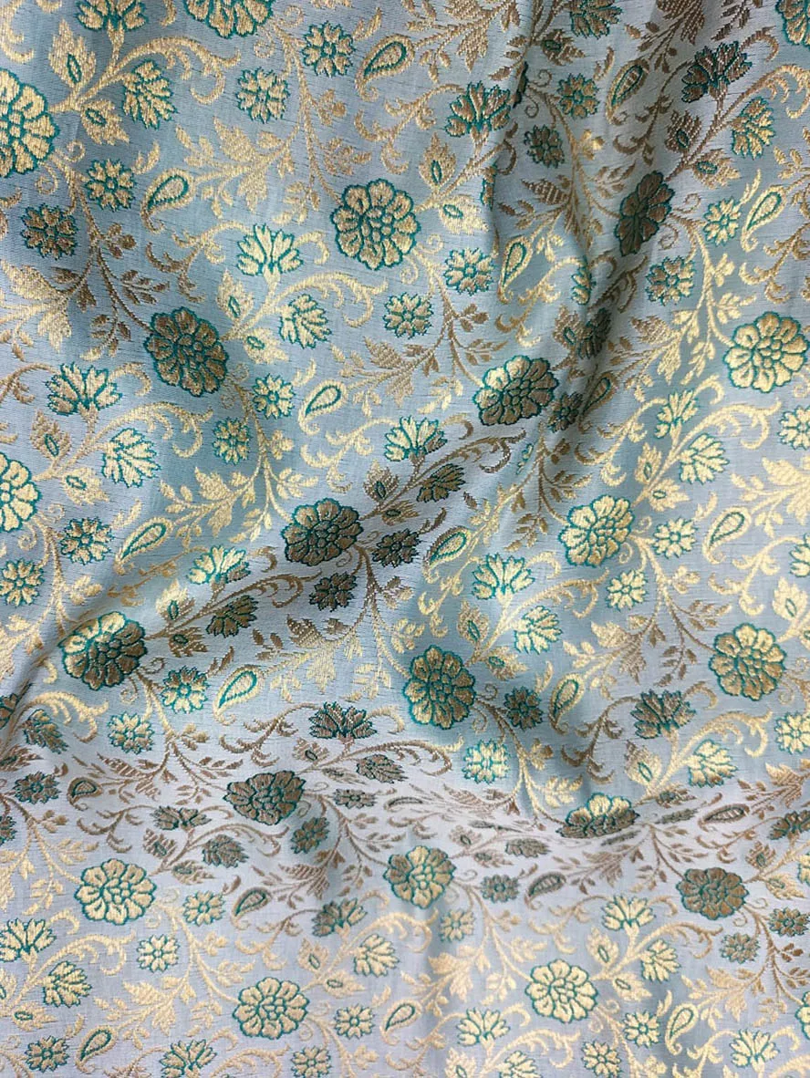 Blue Banarasi Silk Zari Work Fabric ( 1 Mtr )