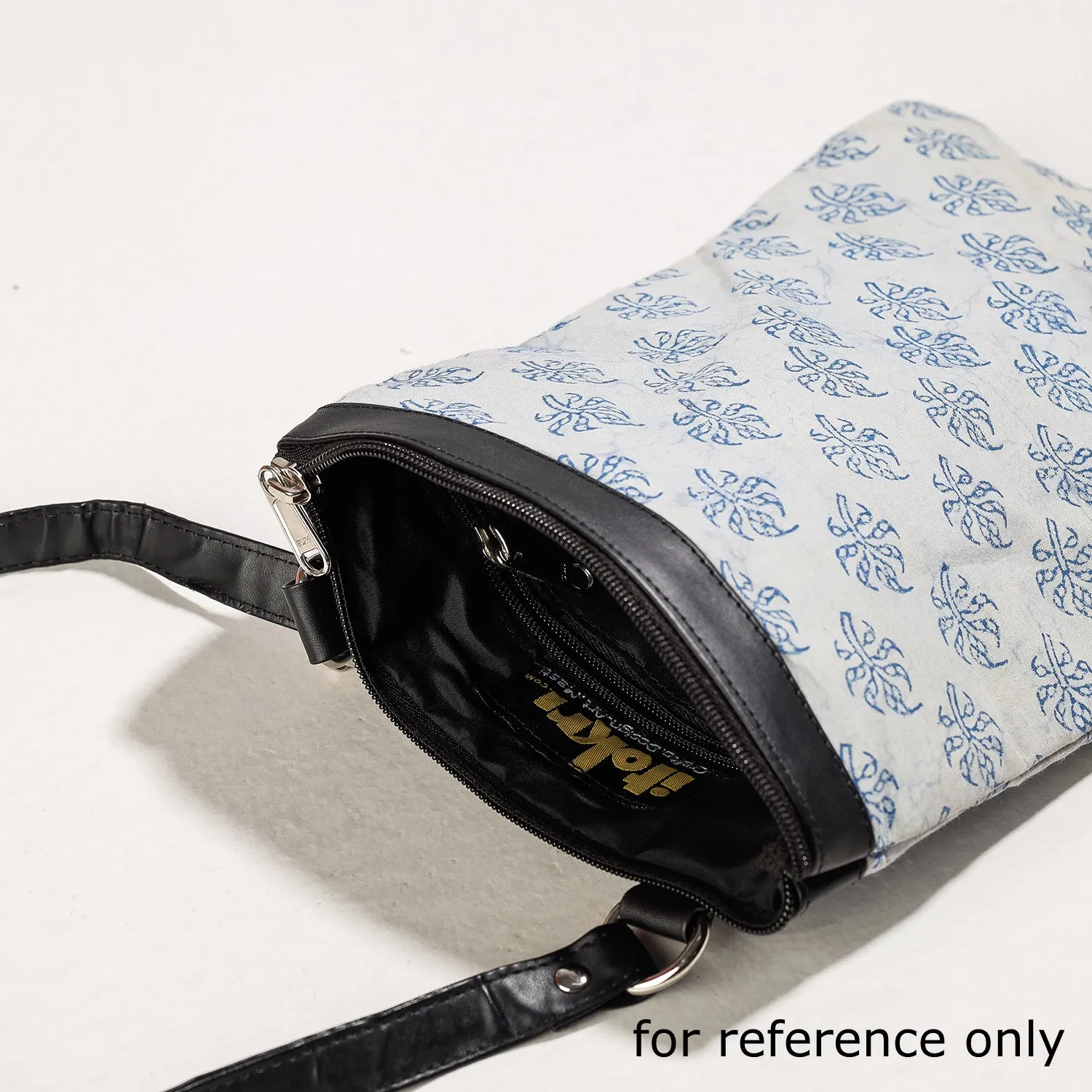 Blue - Designer Sling Bag with Block Print Fabric