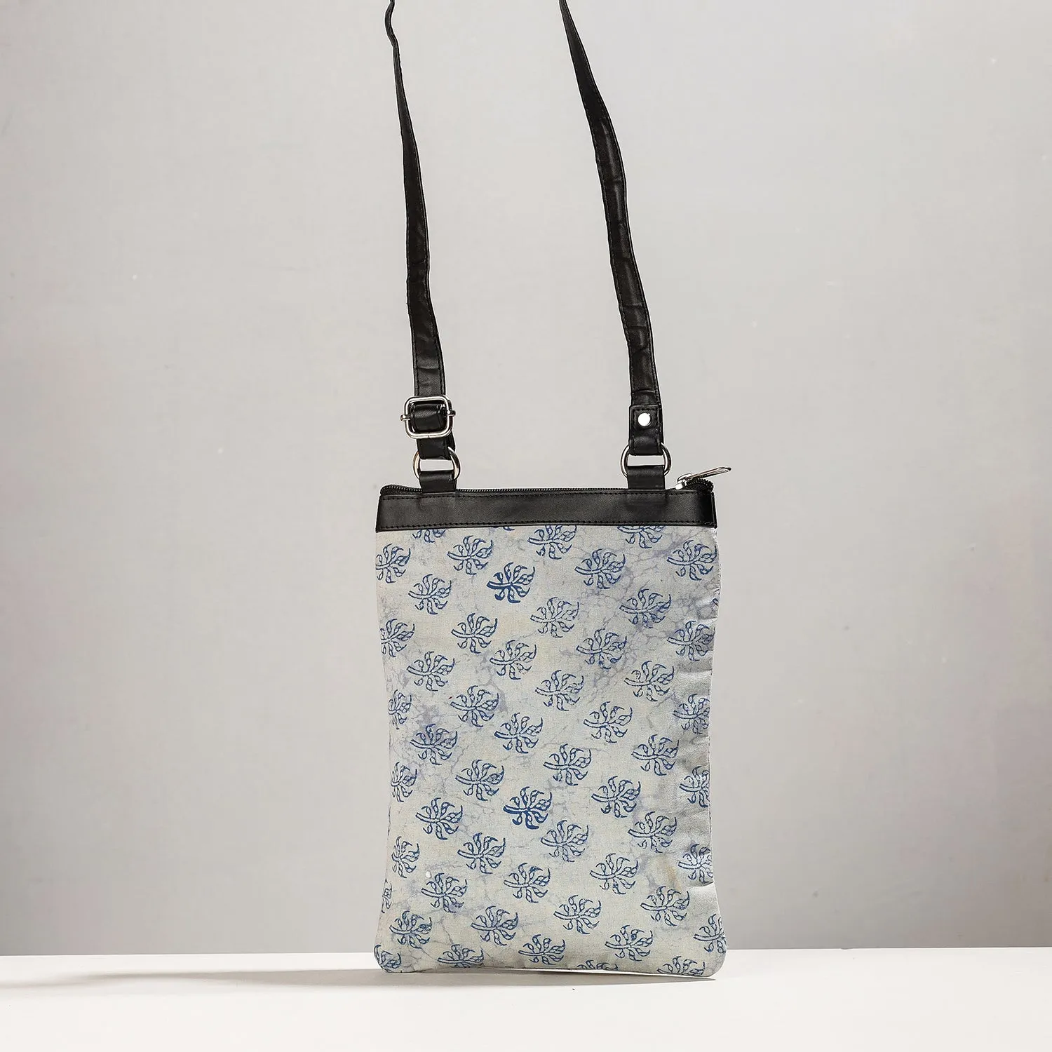 Blue - Designer Sling Bag with Block Print Fabric